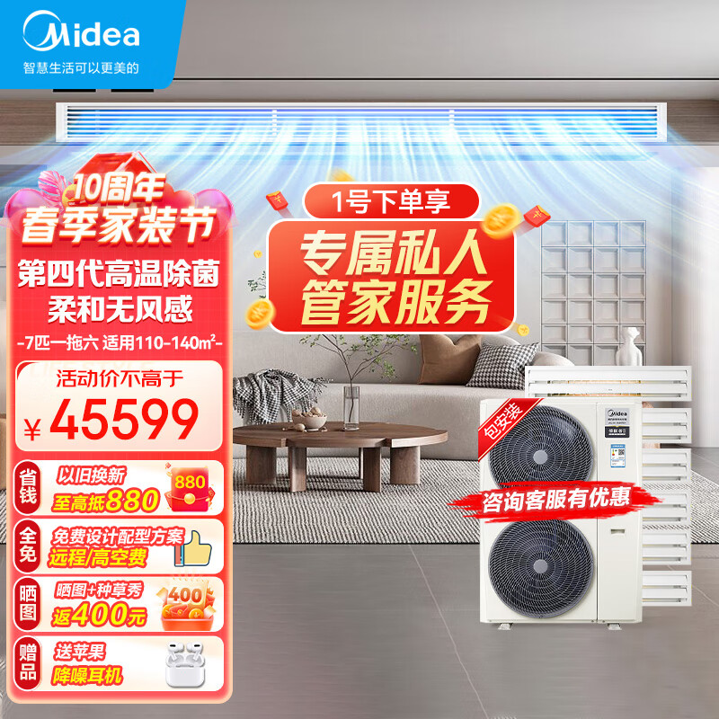 美的（Midea）中央空调小多联机领航者二代7匹一拖六一级能效嵌入式空调MDVH-V180W/N1-E01LH(E1)Ⅱ