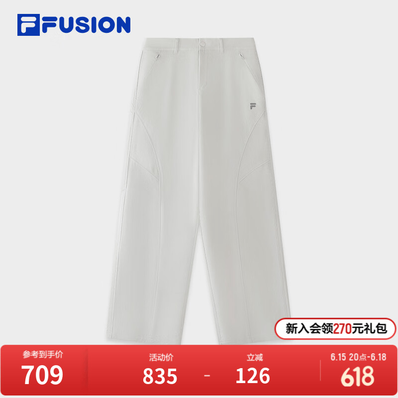 FILA FUSION斐乐潮牌梭织长裤女2026夏季新款时尚休闲宽松直筒裤 银墨灰-CC S 160/62A/S