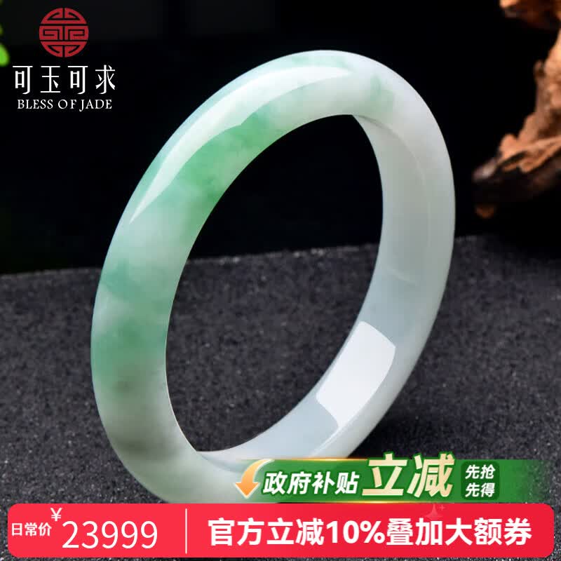 可玉可求 冰底翡翠玉手镯女士 阳绿玉镯子 寓意福满平安 【圈口约56毫米】C6702f 京东折扣/优惠券