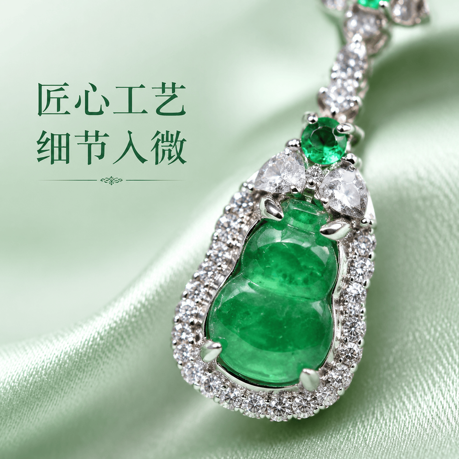 GUSKI珠宝品牌耳钉女设计天然翡翠葫芦新款高级感纪念日生日礼物送女友 【刻字/贺卡】下单请留言或备注