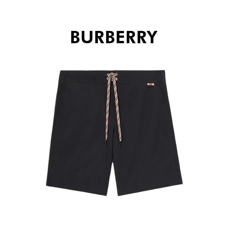 BURBERRY男士黑色尼龙格纹松紧腰系带短裤81215891 法国直邮 黑色 XL