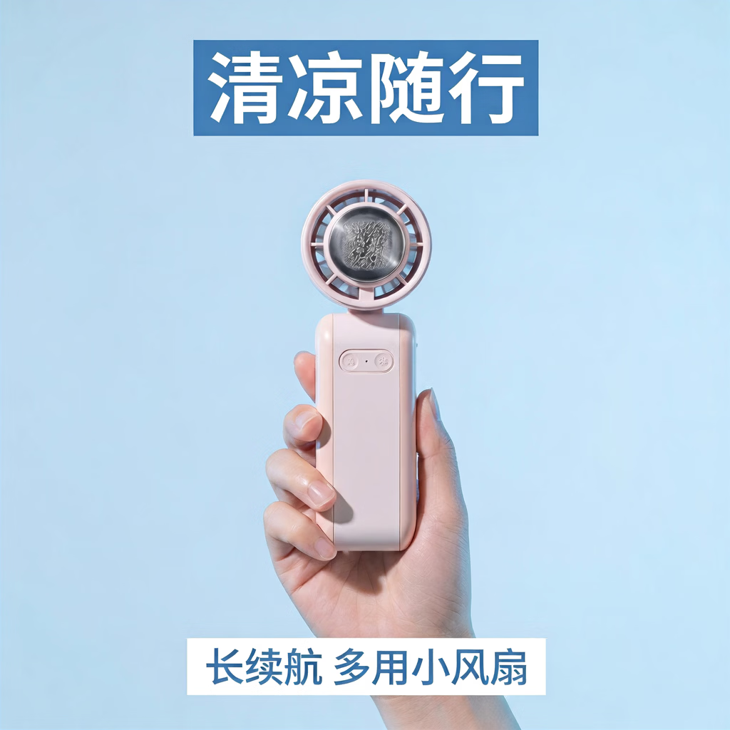 戴松半导体制冷手持小风扇长续航可折叠便携桌面立式挂脖三用随身降温USB小电扇 奶油白【数显款无冰敷】 3500mAh