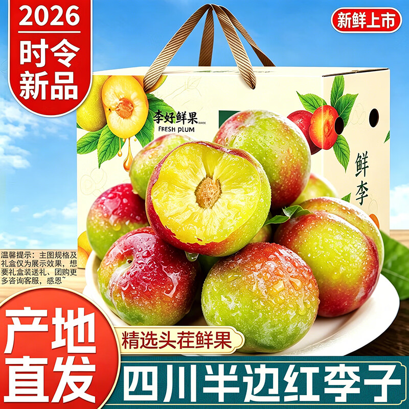 余悦正宗四川半边红脆李【产地直发】现摘当季新鲜青红脆李脱骨李整箱 5斤精选装丨单果15-20g丨净4.5斤【精品老树青脆李】
