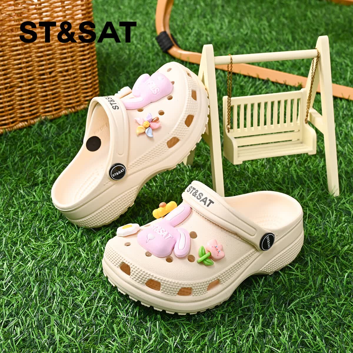 星期六(St&Sat)童鞋儿童洞洞鞋夏季外穿防滑软底女童凉拖鞋卡通萌趣沙滩凉鞋 灰色 39 -40【鞋内长25cm】 京东折扣/优惠券