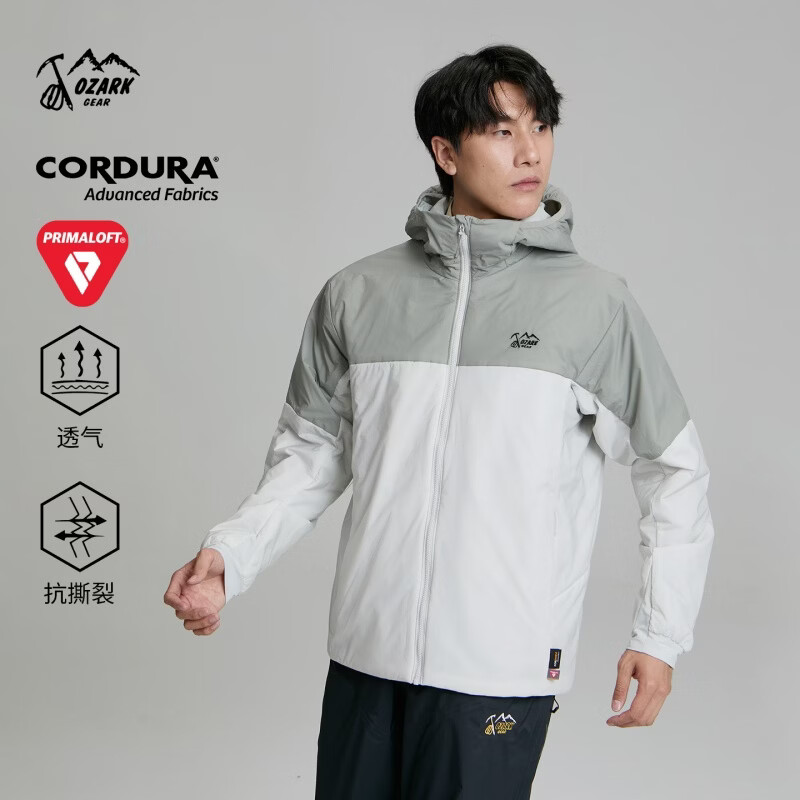 奥索卡25秋冬新品户外运动连帽金标P棉棉服男款保暖休闲时尚棉衣 大理石灰 S