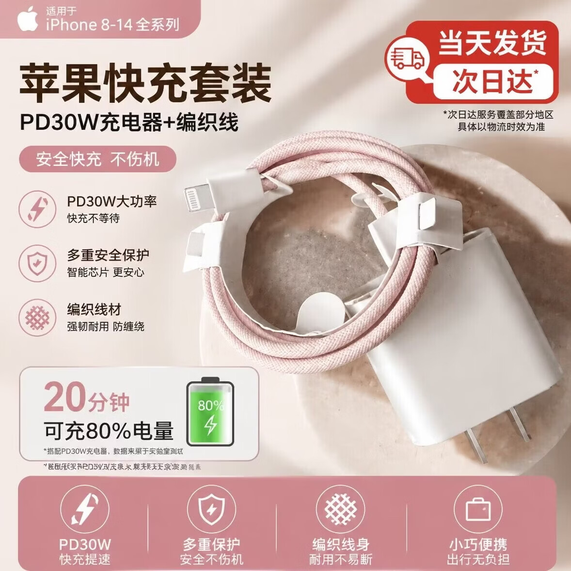 适用苹果30W快充数据线套装适用iPhoneX/XSM/11/12/13/14快充不伤机过充保护iPad【苹果8-14】通用 【苹果6-14】2米|超级快充 晴空蓝套装【快充线+30W快充头】