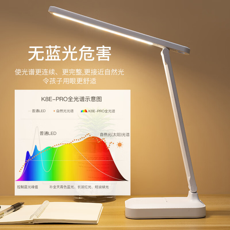 led台灯护眼学生学习阅读灯写作业专用卧室床头灯可充插宿舍台灯 可旋转【充电款4800XH】三色温调光+线 配数据线+充电头