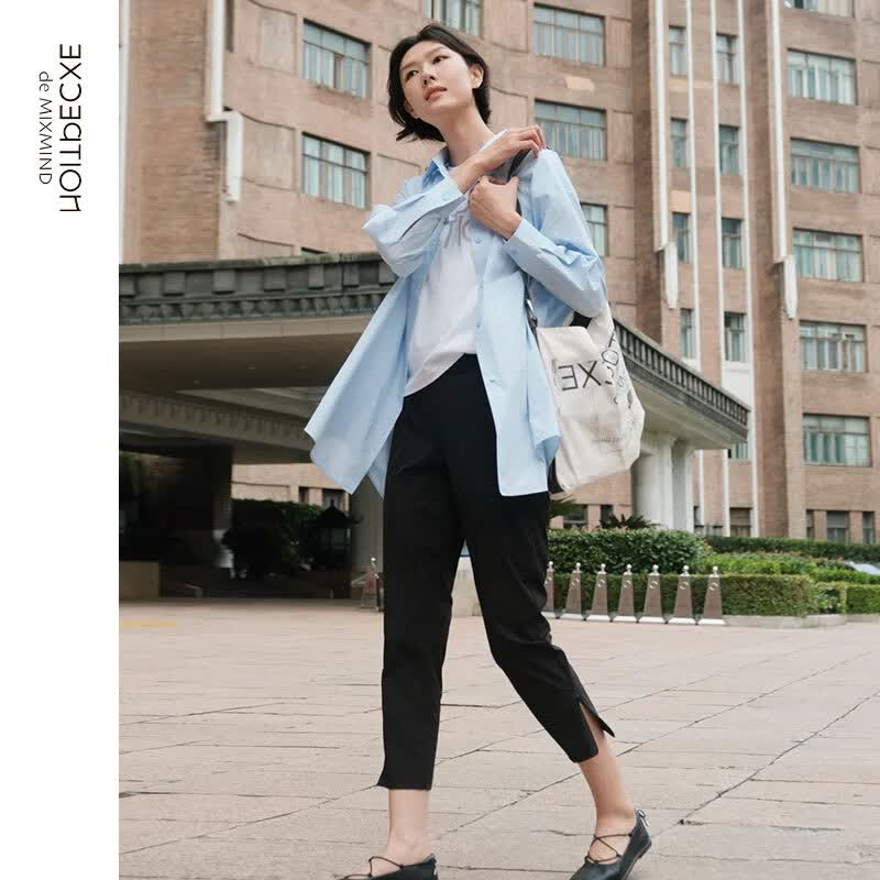 例外（EXCEPTION）女装新款简约百搭修身亲肤卡普里裤女 黑色 M