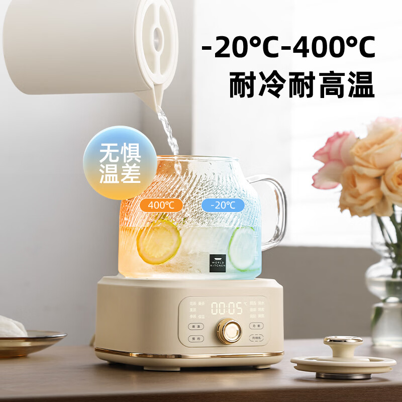 WORLD KITCHEN美国康宁 餐具三代养生壶鹰嘴全玻璃2026新款恒温调奶壶煮茶壶1.2L办公室花茶壶电热烧水壶0胶水 【基础款】第三代养生壶 1.2L