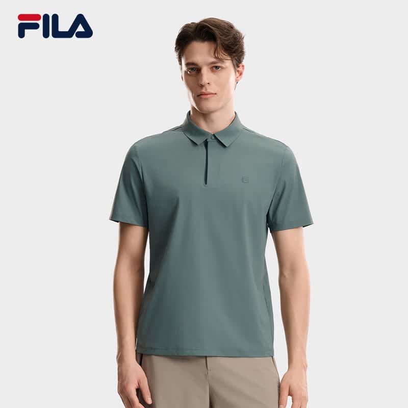 FILA 斐乐官方男子针织短袖POLO衫2026秋季新款休闲舒适凉感上衣 秋草绿-DG L 175/96A/L