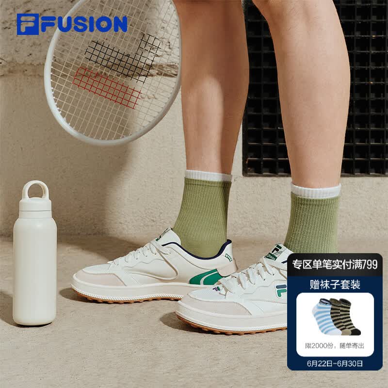 FILA FUSION 斐乐潮牌飞逸鞋男鞋休闲板鞋新款夏季透气运动鞋子 雪白/草绿-SA 41