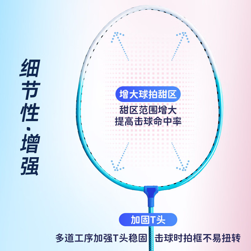 得力(deli)羽毛球拍单双拍训练比赛成人学生超轻合金复合耐打新手入门套装 新品【粉川 蓝屿】双拍+天然羽毛球3只+2个发光球