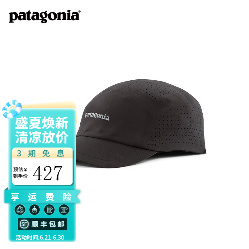 巴塔哥尼亚（Patagonia）运动简约低冠LOGO鸭舌帽子遮阳透气户外运动帽 ULW 33590 BLK