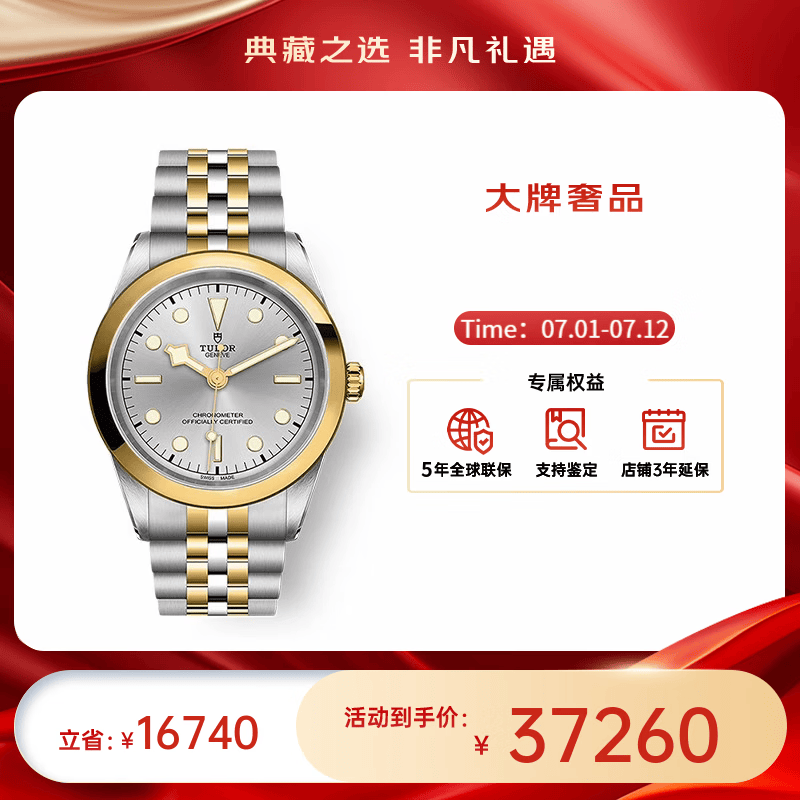 帝舵（TUDOR）碧湾系列自动机械男士腕表41mm送礼物 间金银色M79683-0002