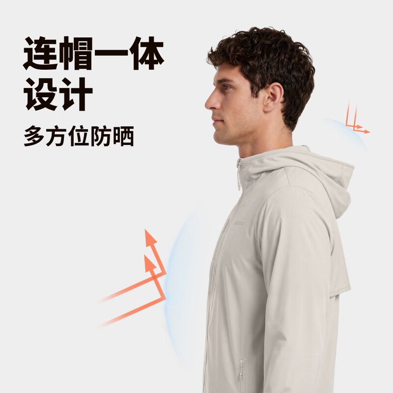 ORORO男士防晒衣夏季新款轻薄透气便携防泼水防紫外防晒服外套 米白色 S （ 尺码偏大，推荐拍小一码或咨询客服）