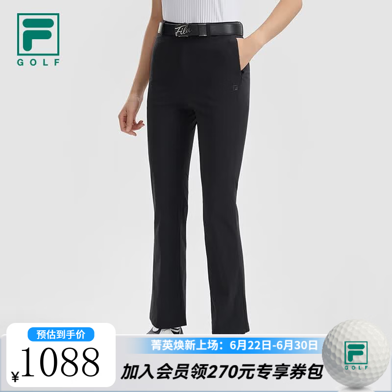 FILA 斐乐官方女士针织长裤2026夏季新款高尔夫运动基础直口裤子 深黑-BK M 165/66A/M