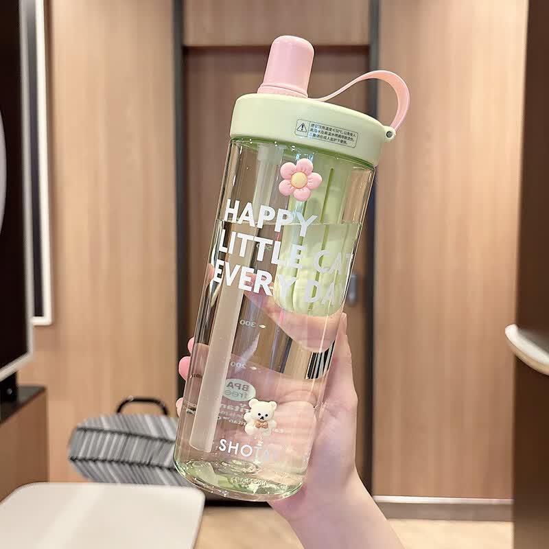 溥畔简约吸管杯大容量运动便携耐高温随手杯学生夏季高颜值泡茶杯 黑色800ML+立体贴随机