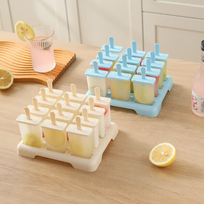 家用食品级自制冰棒模具雪糕模具带盖食用冰格工具制冰器雪糕棒 食品级材质【立式雪糕模具】 轻松脱模【奶雾杏】9支模具+循环棒