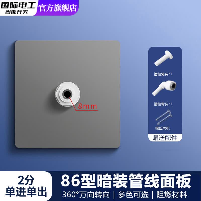 国际电工（FDD）净水器管线机86型2二分PE管墙壁插座面板白板暗盒盖板转接头配件 灰色【2分单进单出】净水器盖板