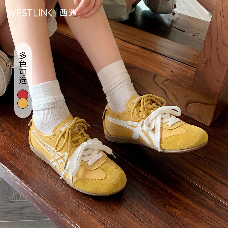 西遇（Westlink）德训鞋女新款春季爆款超火百搭阿甘鞋子运动平底休闲板鞋 黄色 付款15天 37 (235)