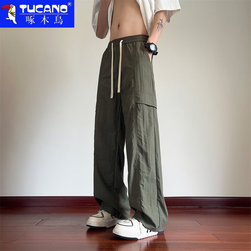 啄木鸟休闲裤男2026夏季新款美式工装裤男青少年宽松百搭潮流冰丝长裤男 黑色 XL 建议130-150斤