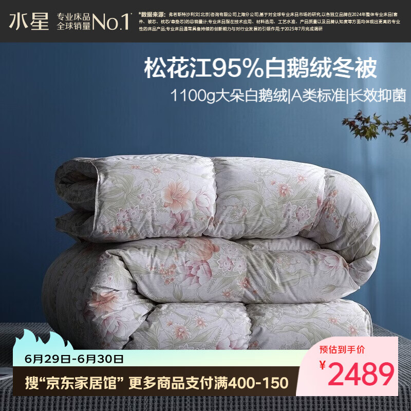 水星家纺羽绒被95%白鹅绒被子冬季加厚冬被芯双人羽绒被220cm×240cm-1100g