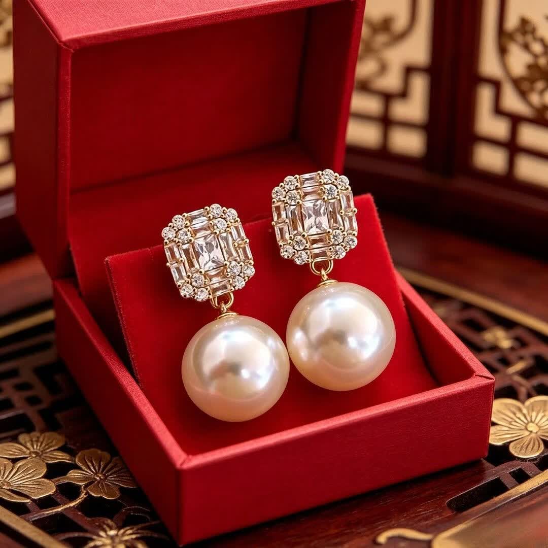 【专柜正品】轻奢时尚百搭锆石耳饰高级感耳环简约小众精致耳钉 轻奢珠珠耳环 【精品礼盒包装】