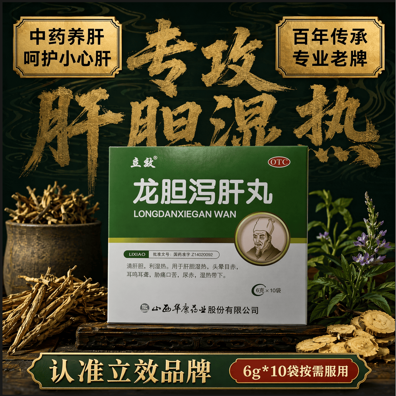 [立效] 龙胆泻肝丸 6g*10袋/盒 清肝胆 利湿热 头晕目赤 耳鸣耳聋 耳部疼痛护肝片肝胆用药 非处方药肝火旺盛去肝火耳鸣口苦口臭口干耳鸣安神龙肝泻胆丸 科学保肝护肝片剂