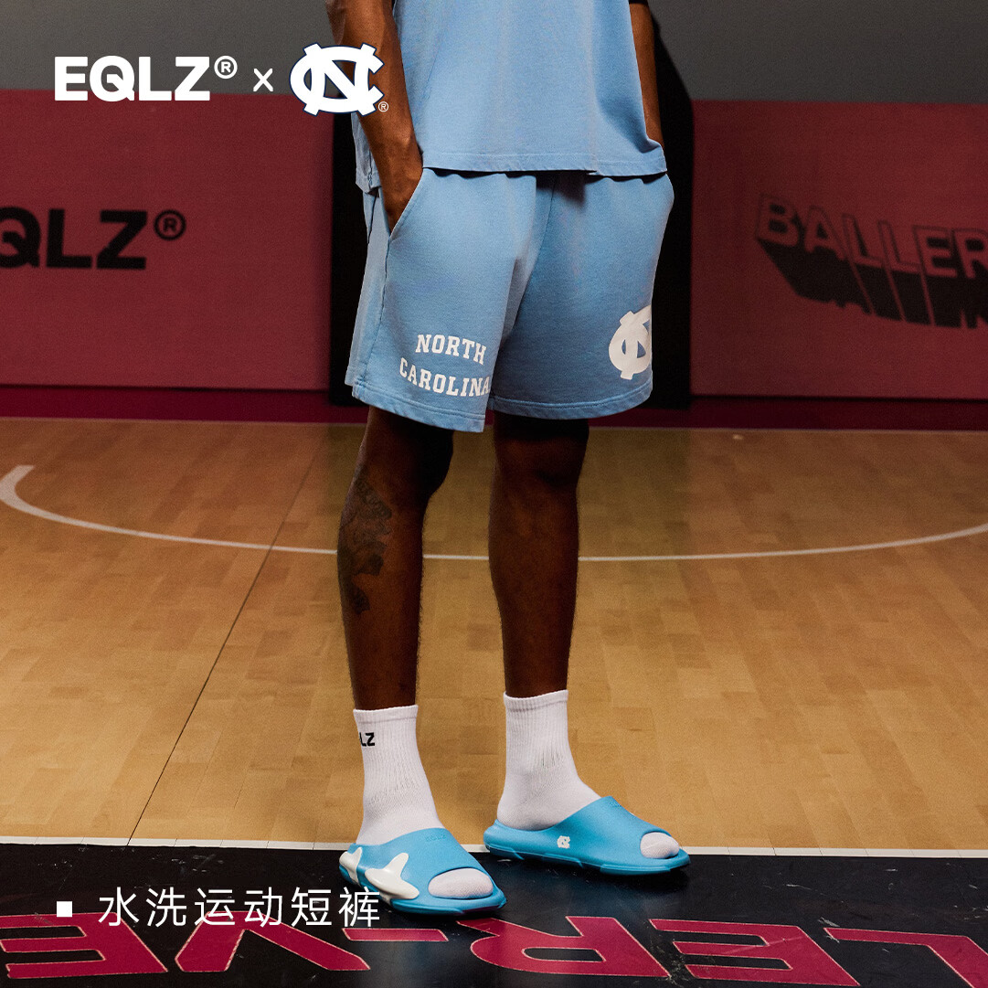 EQLZX North Carolina 北卡大学 美式复古篮球水洗运动短裤 北卡蓝 L