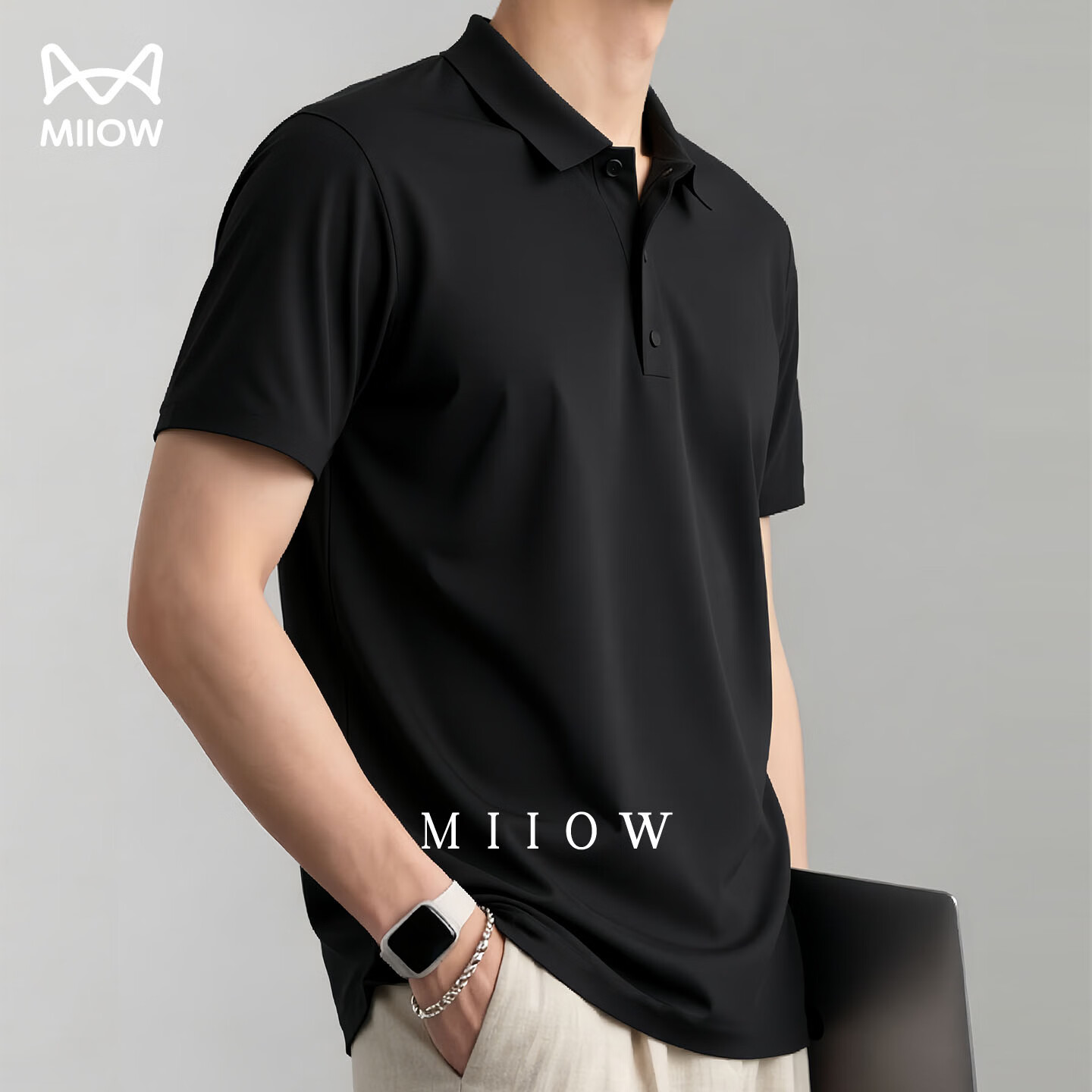 猫人冰丝速干polo衫男短袖夏季新款休闲运动上衣t恤衫衣服 曜石黑 【冰感速干-父亲节礼物】 XL /180(140-160斤）