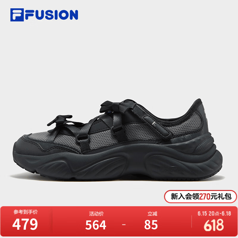 FILA FUSION 斐乐潮牌玛丽珍芭蕾鞋2026夏季新款凉鞋女鞋休闲鞋子 骏马黑/烟雨灰-BD 36