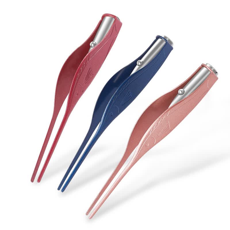 挖耳勺发光耳勺耳屎镊子夹耳器儿童掏耳神器宝宝挖耳朵耳屎镊子工具套装采耳带灯 红色发光耳镊