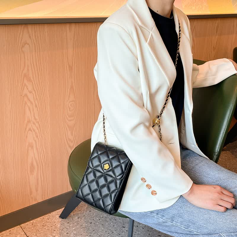 酷奇袋鼠(KUQIDAISHU)牛皮百搭手机包女2026新款潮链条包2023小众设计迷你斜挎包女夏 黑色