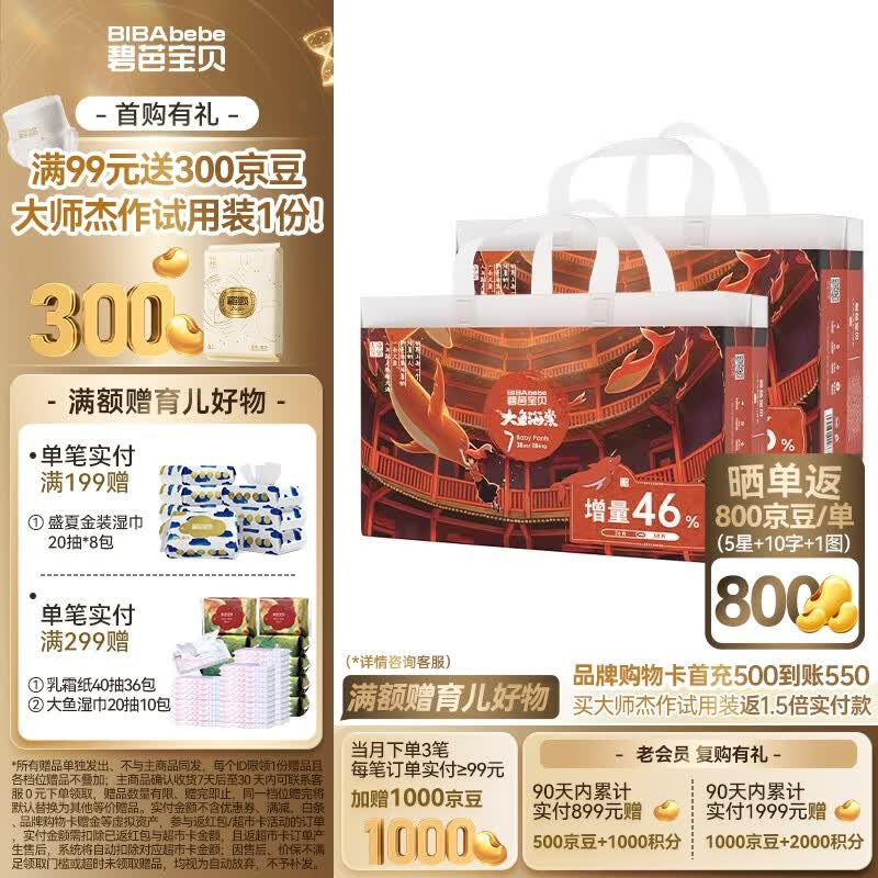 碧芭宝贝【会员专享】大鱼海棠成长裤婴儿尿不湿宝宝训练裤夏季凉爽尿裤 拉拉裤3XL码38片*2包(加量装)