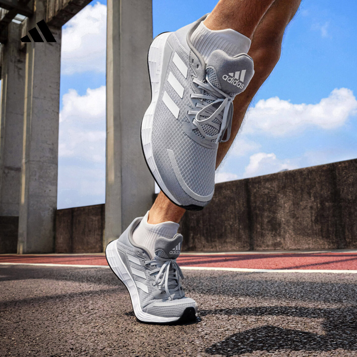 adidas DURAMO SL超轻稳定透湿排汗缓震回弹体测跑鞋男女阿迪达斯   灰蓝/白   41