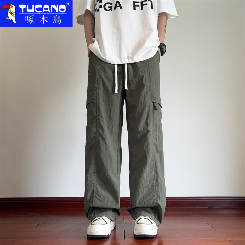 啄木鸟休闲裤男2026夏季新款美式工装裤男青少年宽松百搭潮流冰丝长裤男 黑色 XL 建议130-150斤