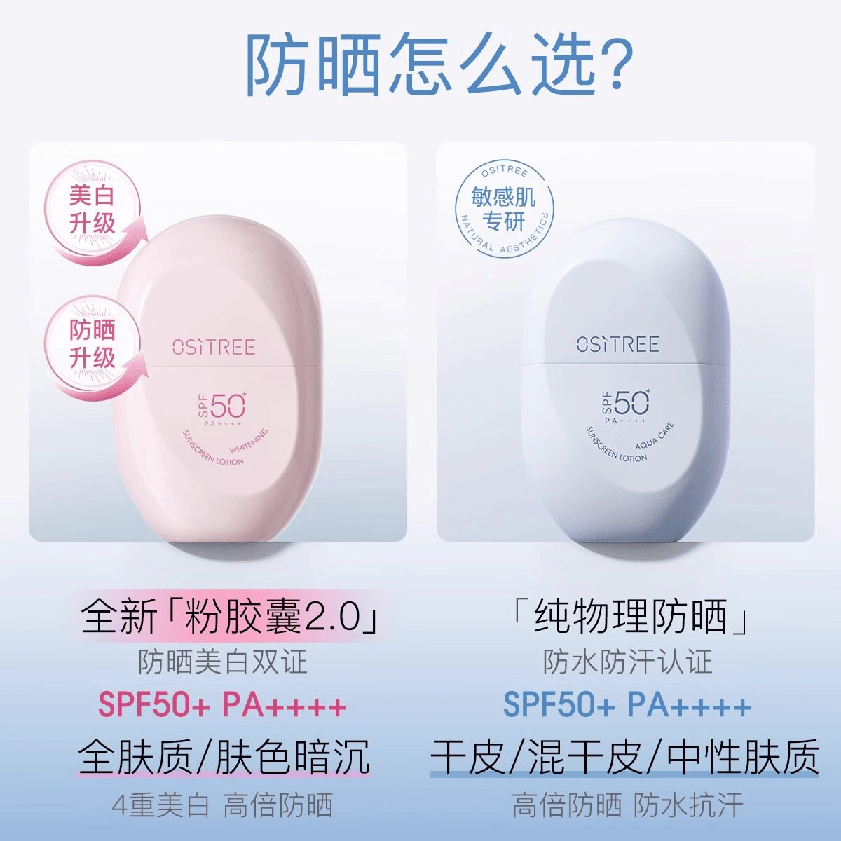 Ositree柳丝木防晒霜美白户外活动防紫外线全身适用温和SPF50+正品防晒乳 【粉胶囊3.0】50g美白/户外运动