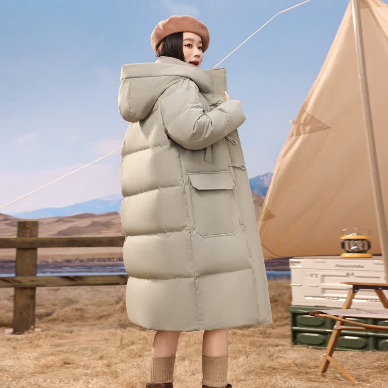 雪中飞【清仓】羽绒服女百搭情侣羽绒服舒适连帽女士中长款羽绒服鸭绒 苍松绿|4487-0092F S 165/88A
