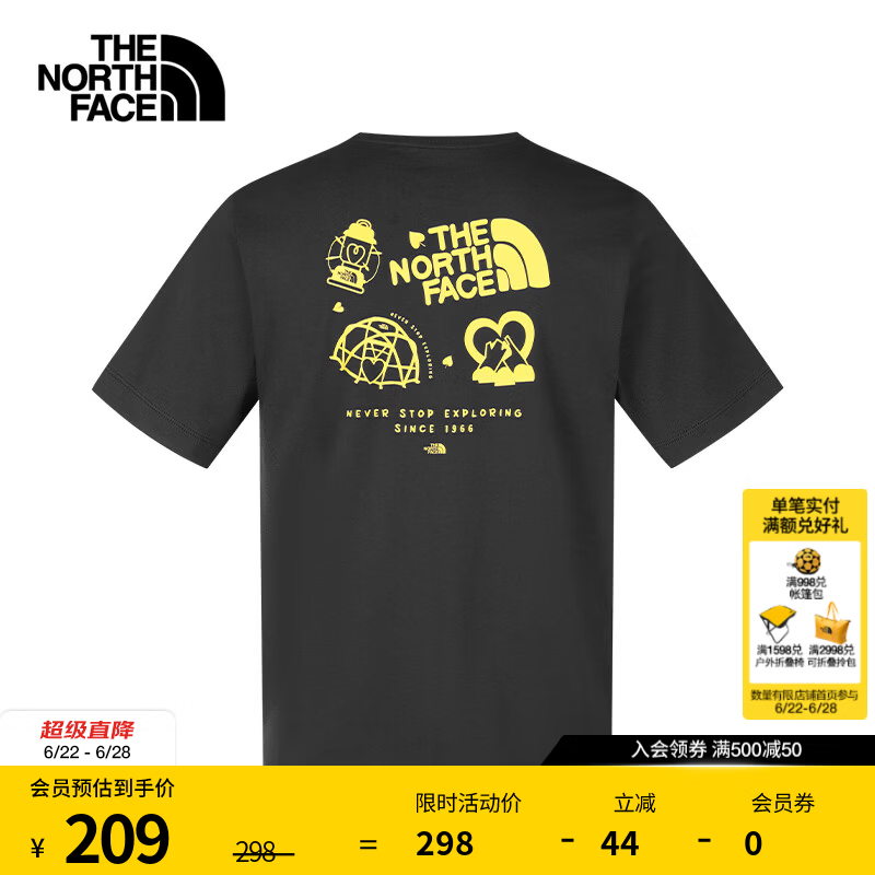 北面（The North Face）短袖T恤CAMP情侣款定制印花户外休闲透气春夏新款B|8JSK JK3/宇宙黑 S /165/84A