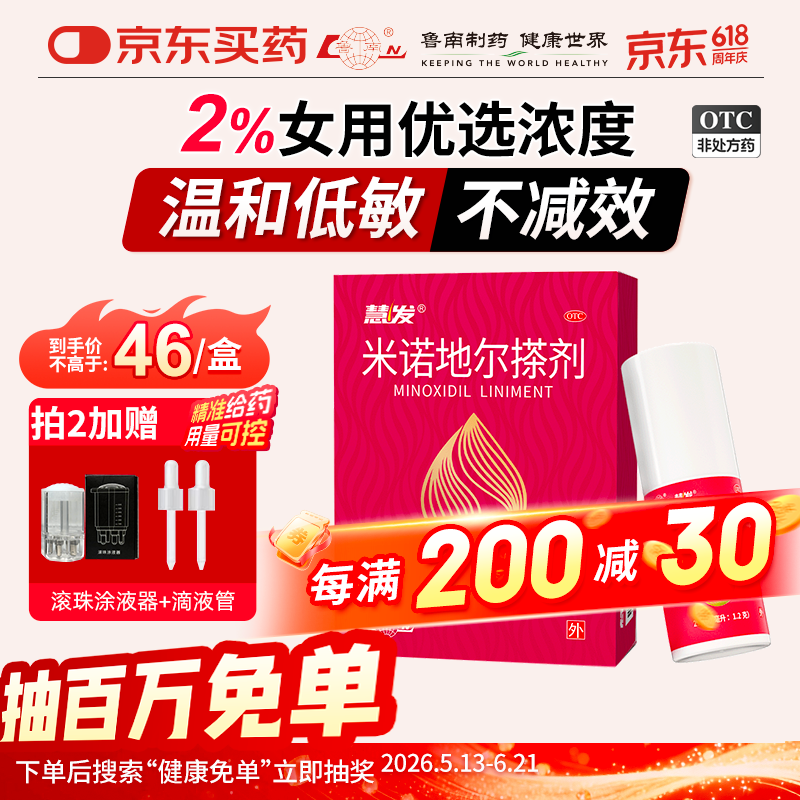 鲁南慧发米诺地尔搽剂2％60ml脱发生发液女士发缝宽专用防脱生发发际线增长液洗发水斑秃泡沫凝胶产后脱发
