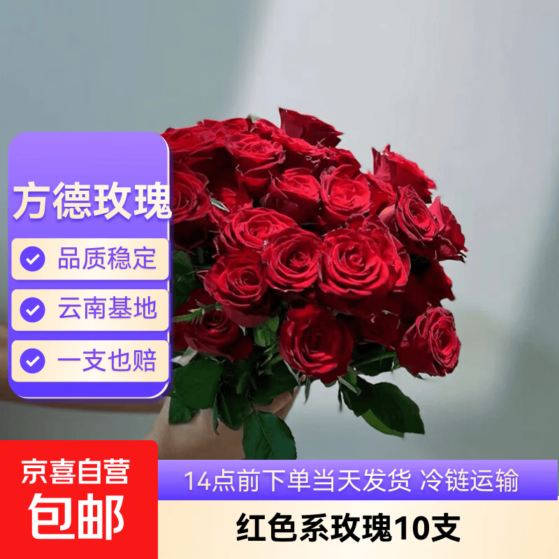 云南鲜花基地直发玫瑰花母亲节520送妈妈暖心礼物 【经典红玫瑰】方德40-50cm红色系玫瑰10支