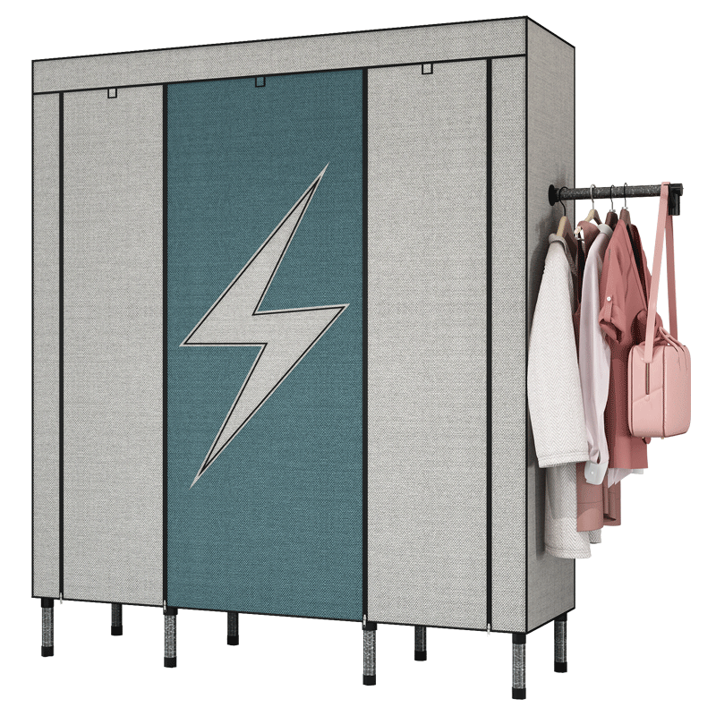 勇拓者衣柜简易衣柜布艺钢架布衣柜钢管加粗加固双人组装抽拉式收纳衣柜布衣橱CL145白闪电