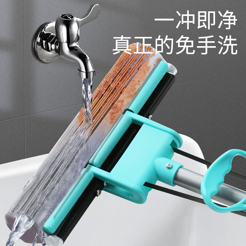 百家好世滚轮海绵拖把家用一拖净吸水干湿两用厨房卫生间免手洗胶棉地拖 绿色单滚轮pva海绵拖1头