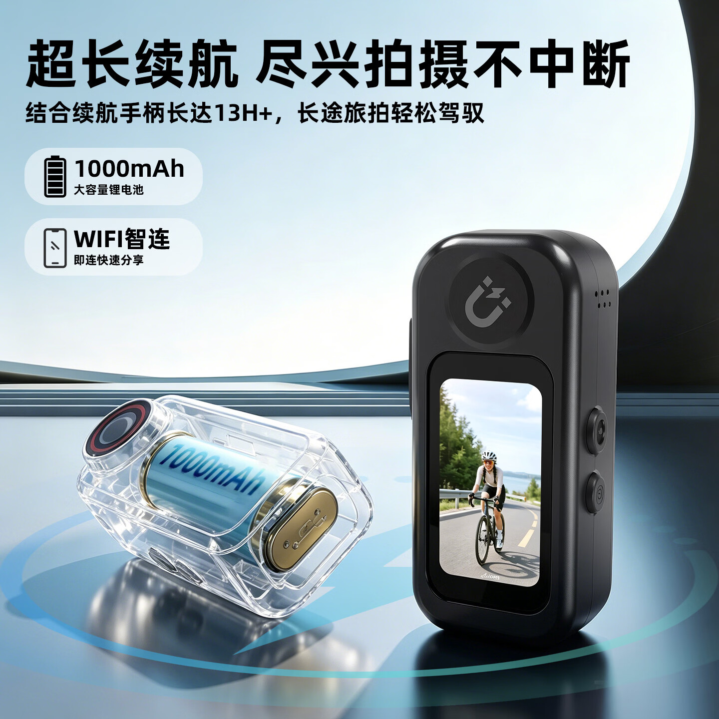 觅豹【新品】A32 拇指运动相机2.7K高清超长续航骑行摩托车GPS记录仪户外旅游vlog口袋相机 续航版-白色(主机标配+长续航手柄) 无内存卡