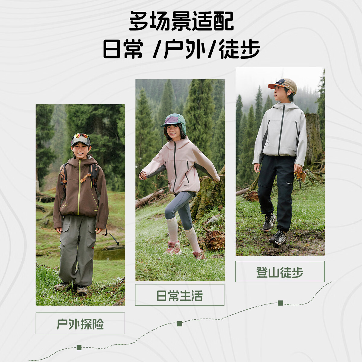 探路者(TOREAD) kids 2026年新款防水透湿男女童宽松夹克QABBBO95725 青骊棕 150