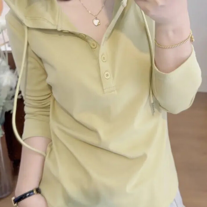 娜莎（NOXA 20）25（秋冬款）文艺范简约打底连帽长袖T恤显瘦休闲宽松百搭 芥末黄 4XL 【155-165斤】