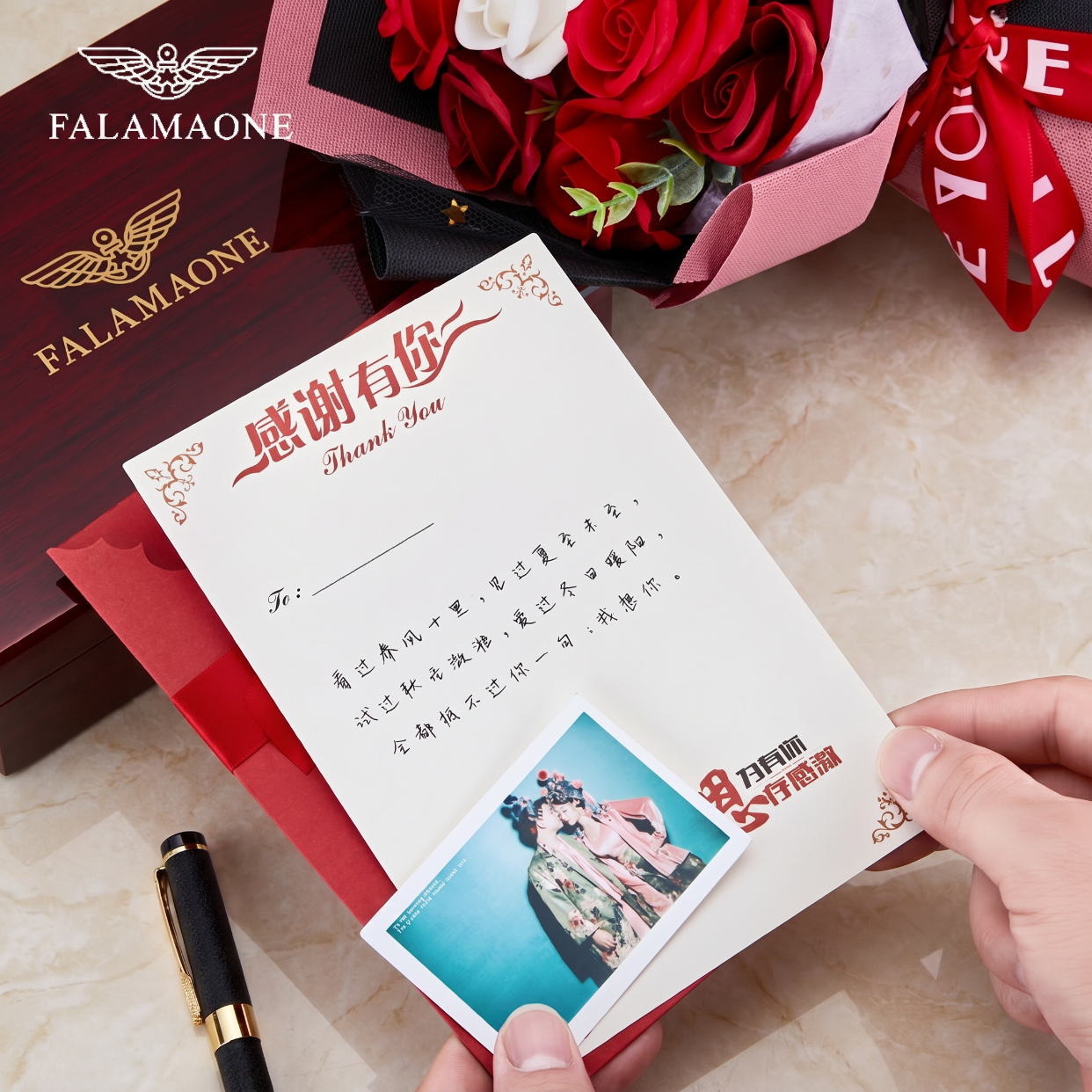 FALAMAONE法莱阿玛尼男士钱包长款牛皮钱夹高档卡包生日礼物送男友老公老爸 黑色(高档实木礼盒)