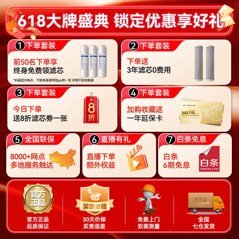 奥克斯(AUX)通用滤芯净水器1200G大通量家用厨房RO反渗透加热直饮一体机餐边柜壁挂式管线机全屋套装 【净热三件套】彩屏即热管线机+净水器+前置