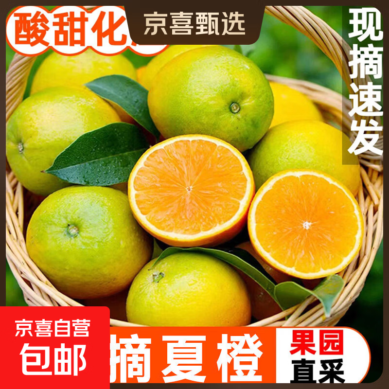 京喜加橙子夏橙酸甜水果新鲜当季现摘应季水果手剥榨汁整箱 带箱5斤-净果4.5斤 60起果径