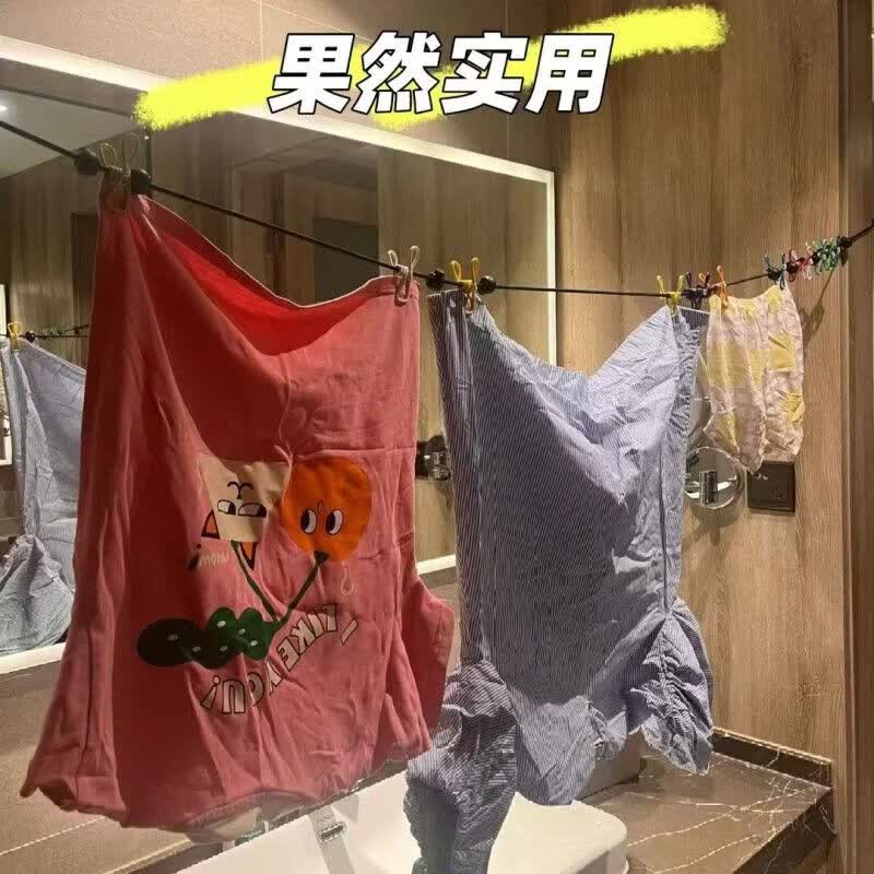 旅行晾衣绳室内宿舍露营旅游伸缩户外带夹子晒衣绳神器防风防滑 1.8米+彩红夹14个+15个固定扣+收纳袋 防锈勾2个+升级4.0弹力绳【室内+户外+车用】